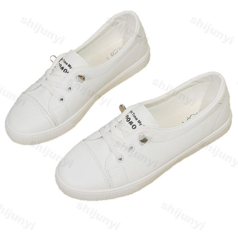 2026 Spring New Fashionable Flats Comfortable Soft Sole White Shoes for Women's Casual Shallow Mouth Shoes Slip on Large Size