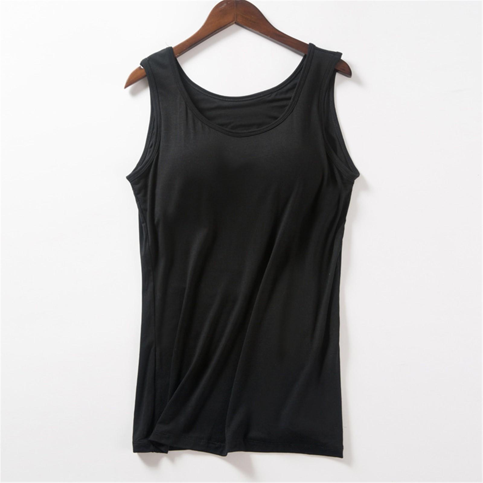 

Women s Seamless Built in Bra Tank Top Yoga Base Layer Sleeveless Stretch Fit Undershirt Comfortable Activewear XL чёрный