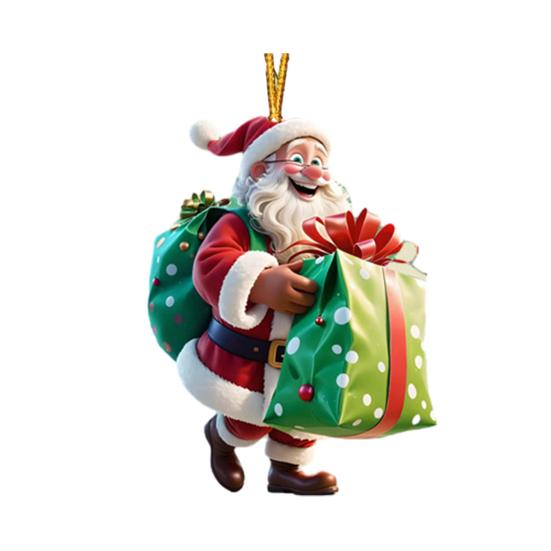 Ornament Moș Crăciun 2D Acrilic Desen Animat Moș Crăciun Ținând Cutie Cadou Ornament pentru Pom de Crăciun pentru Pom de Crăciun Decor de Casă de Sărbători