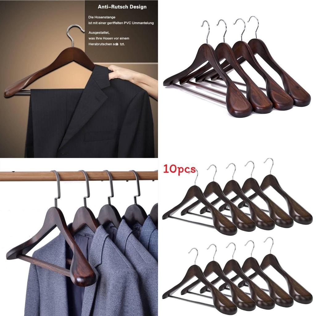 Wooden Clothes Hangers Set With Thickened Nonslip Design For Hotel And Closet Storage