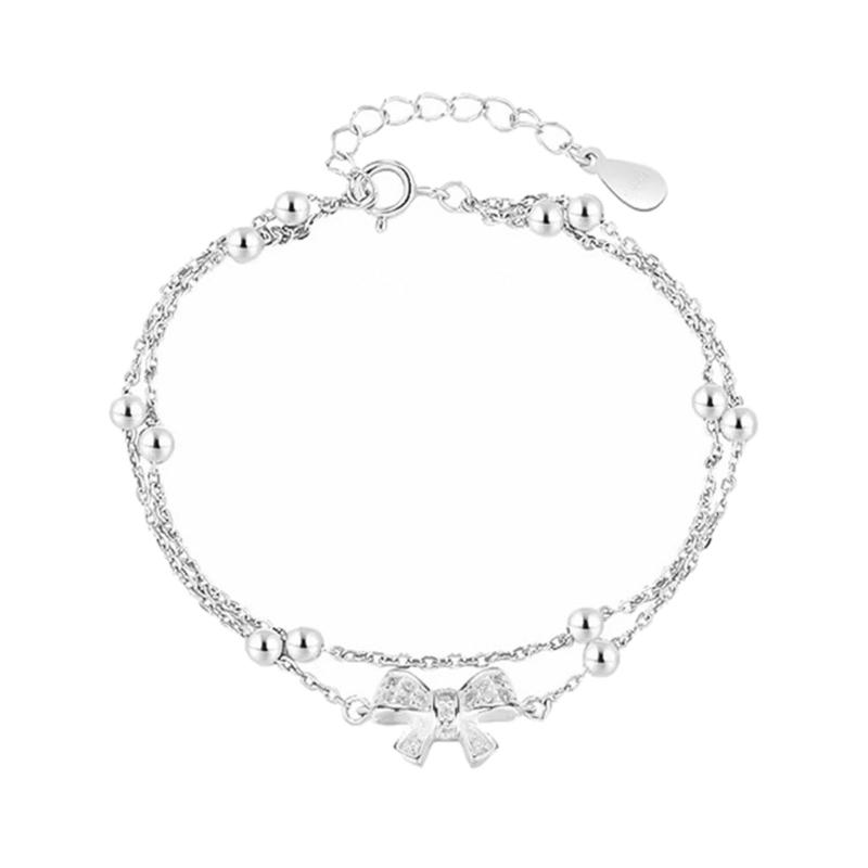 Elegant Layering Bangle Adjustable Two Layer Bowknot Wrist Chain Bracelet Copper Jewelry For Daily Wear 1