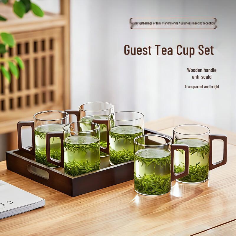 High-Temperature Resistant Glass Teacup Set with Handles (6-Pack)