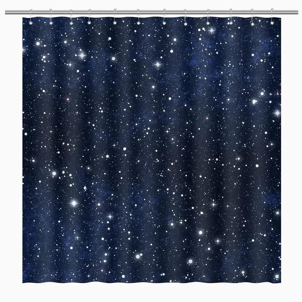 Starry Space Shower Curtain Blue Galaxy Shower Curtains Nebula Waterproof Polyester Fabric for Bathtub Bath Room Decor with Hook