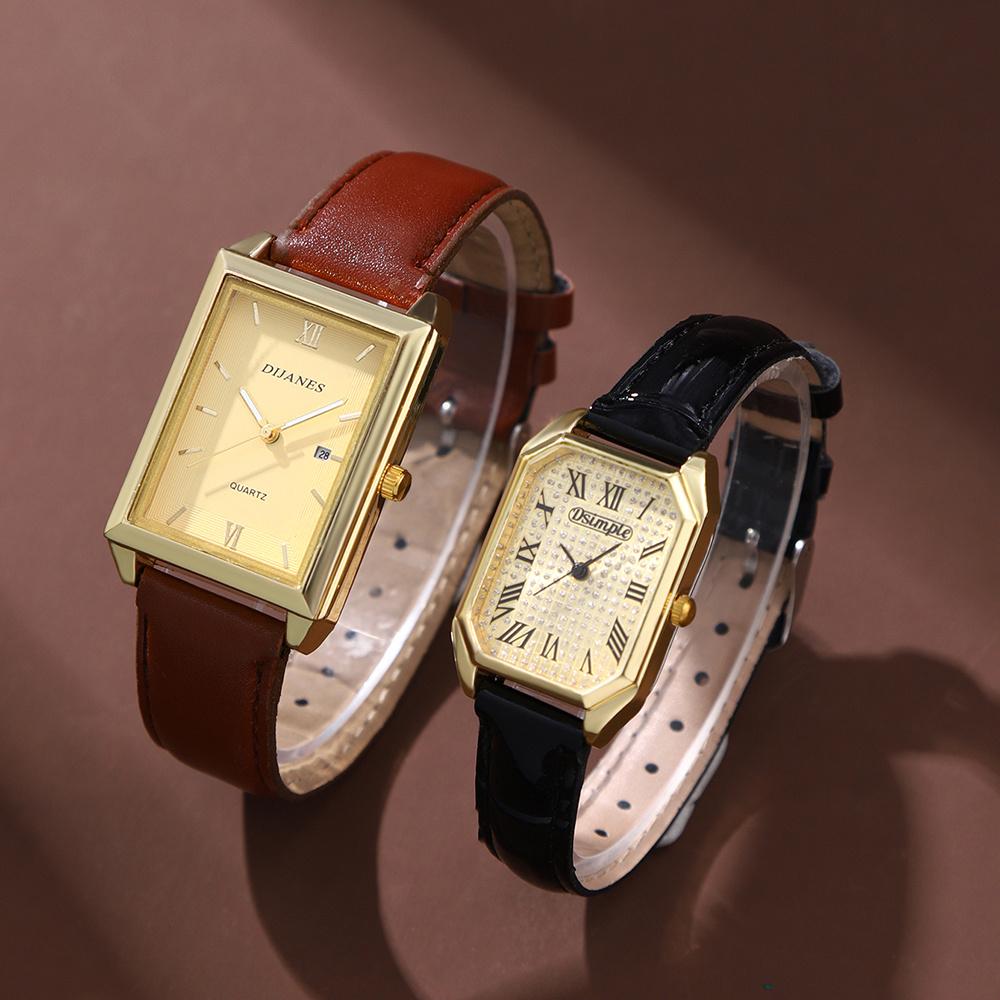 

2pcs/set Square Couple s Watch PU Leather Strap Quartz Movement | Gifts for Men or Women | Valentine s Day Gifts