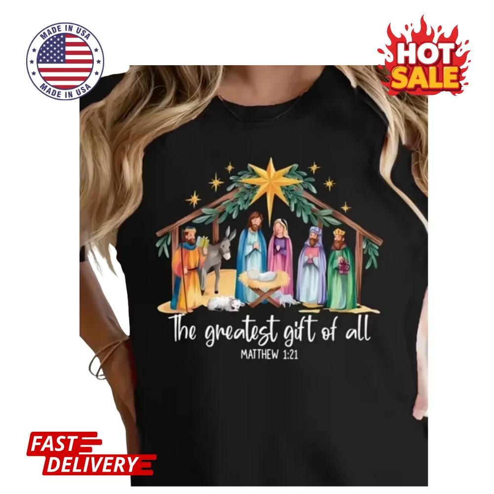 

Nativity Scene Inspired T shirt - Mary & Joseph with Jesus Christ Christmas Tees 3XL
