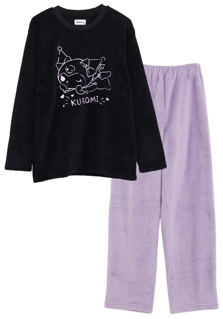Kaituck Family Kuromi Women's Long Sleeve Fleece Pajamas, Winter, M/L (M, Black)