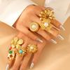 Fashionable Exaggeration Versatile Imitation Pearl Stainless Steel Flower Opening Ring For Women