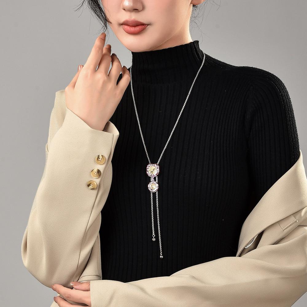 Elegant Adjustable Long Necklace For Women Featuring Colorful Flower Pendant