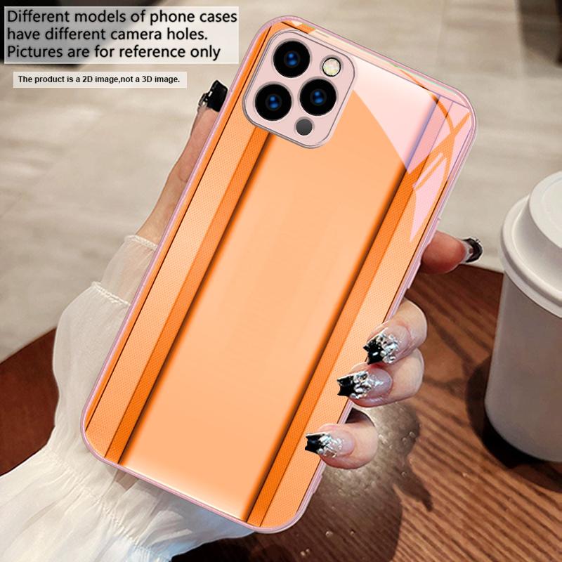 Golden Orange Border For iPhone 17 Air 16 E 15 14 13 Plus 12 Mini 11 17 Pro Max XR Xs Max 16E 7 8 Tempered Glass Phone Case