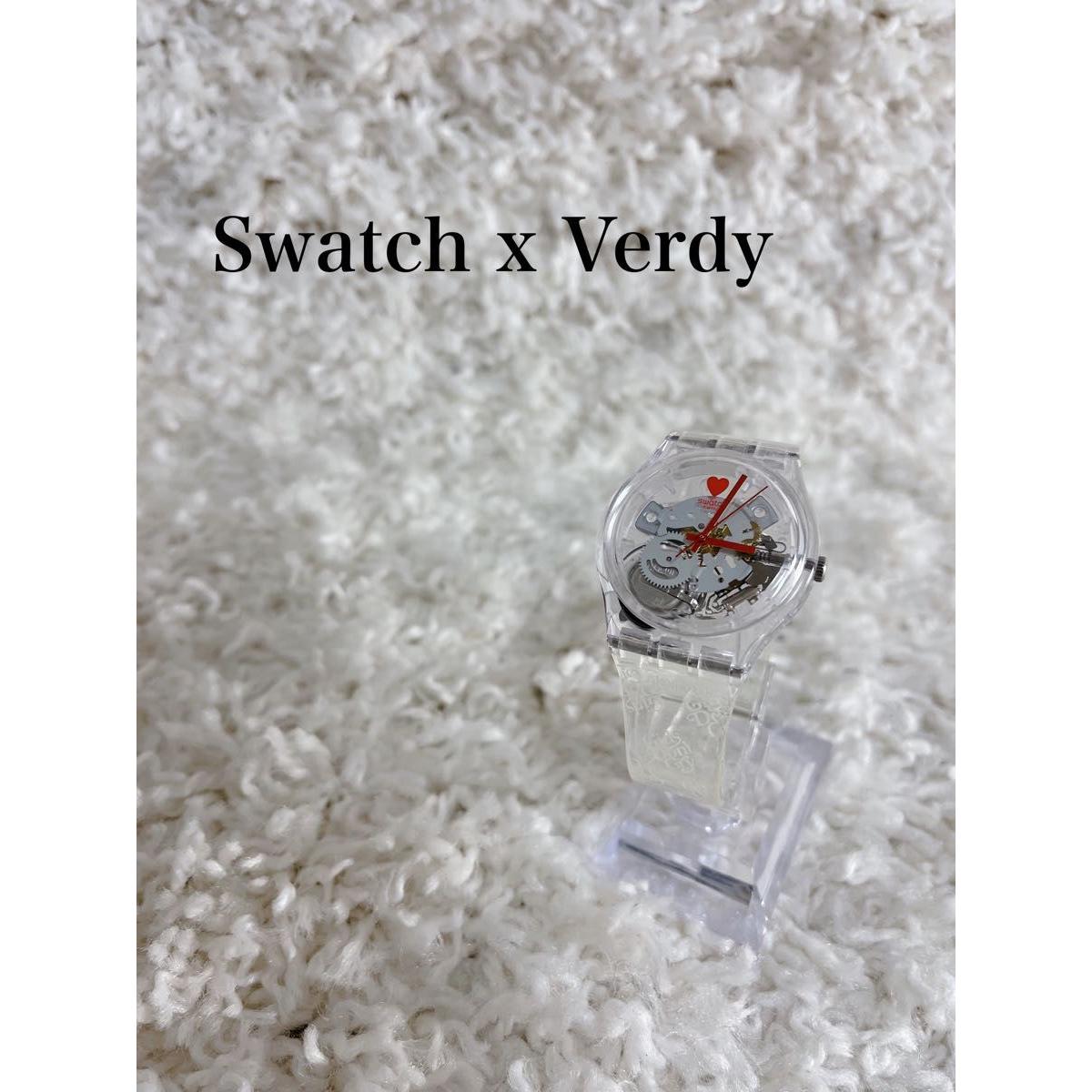 Used [Working item] Good condition Swatch x VERDY collaboration watch skeleton clear heart