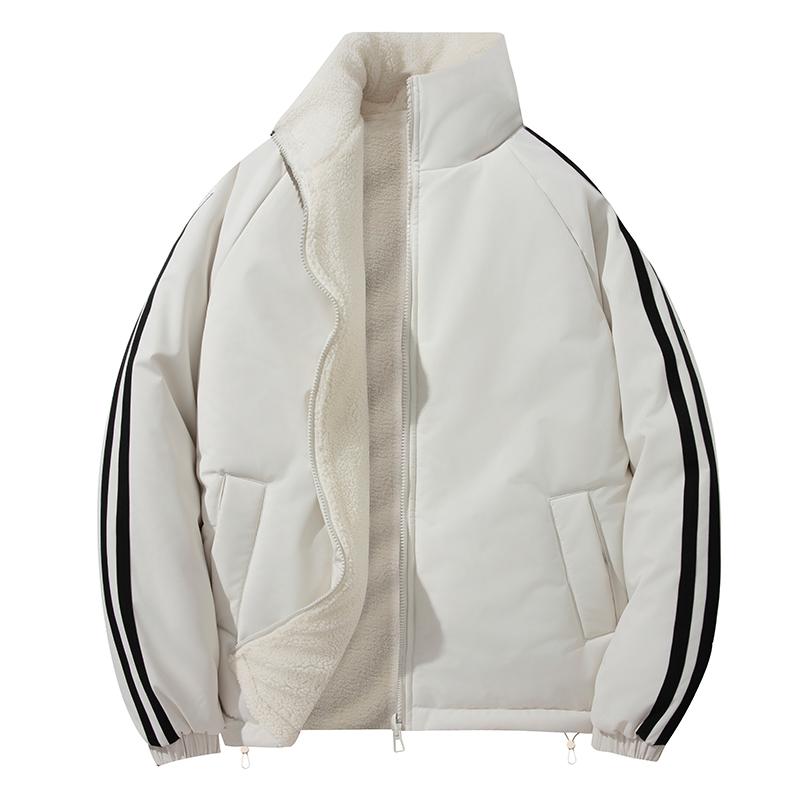 

Двусторонняя хлопковая куртка с отложным воротником из овечьей шерсти для мужчин, Повседневная хлопковая куртка, Свободная и теплая куртка XL белый