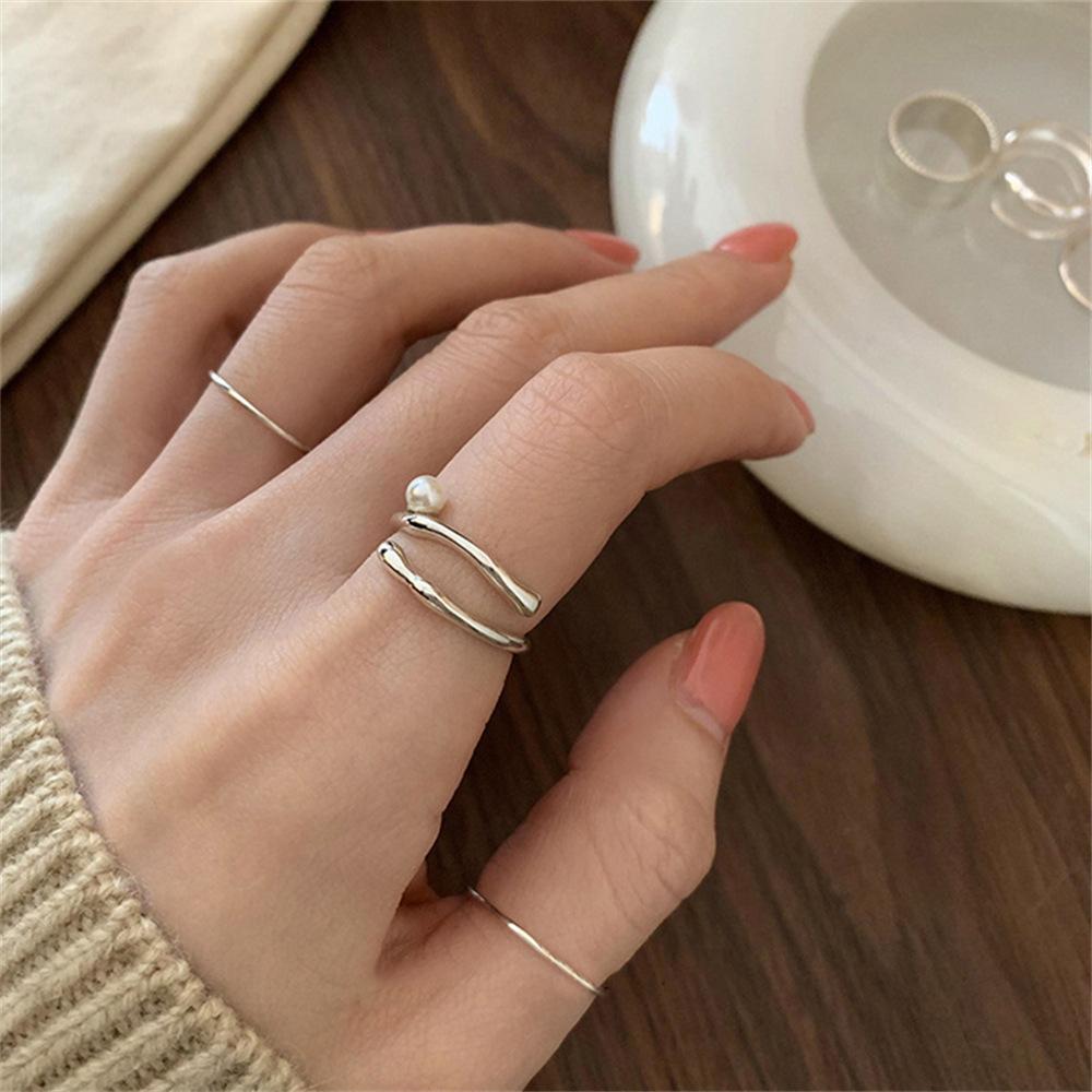 Korean Version of Pearl Open Ring Women's Personality Design Sense Simple Ring Tide