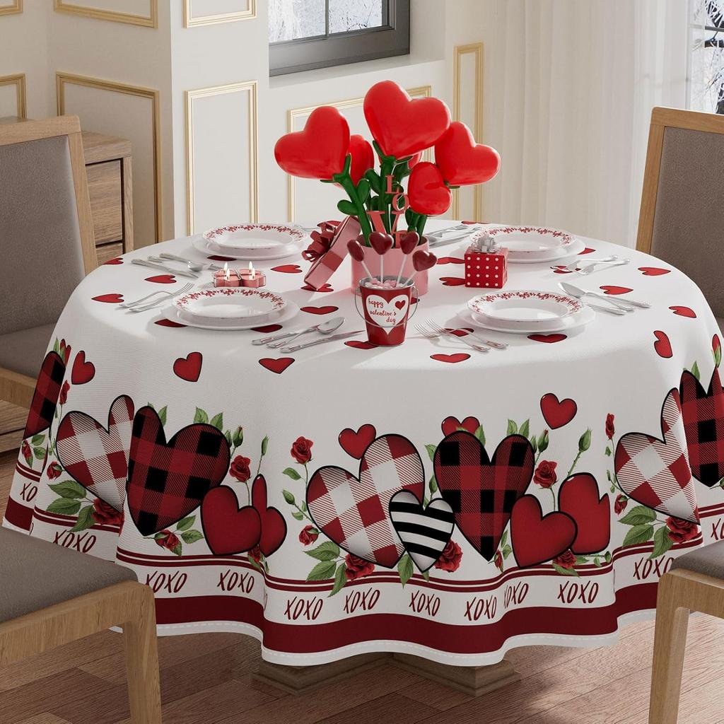 XCHI Plaid Love Hearts Valentine’s Day Tablecloth Rectangle Table Cloth Washable Table Covers for Indoor Outdoor Dining Home Party Decorations