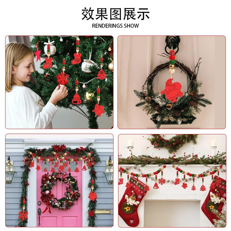 Wooden Bead Christmas Tree Ornament DIY Kit With Tassel Natural Wood200pcs 12 Slices Hemp Cord