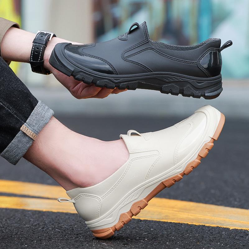 Trendy Khaki Waterproof Men's Low-Top Anti-Slip Rain Boots - Rubber Outdoor Wading Shoes