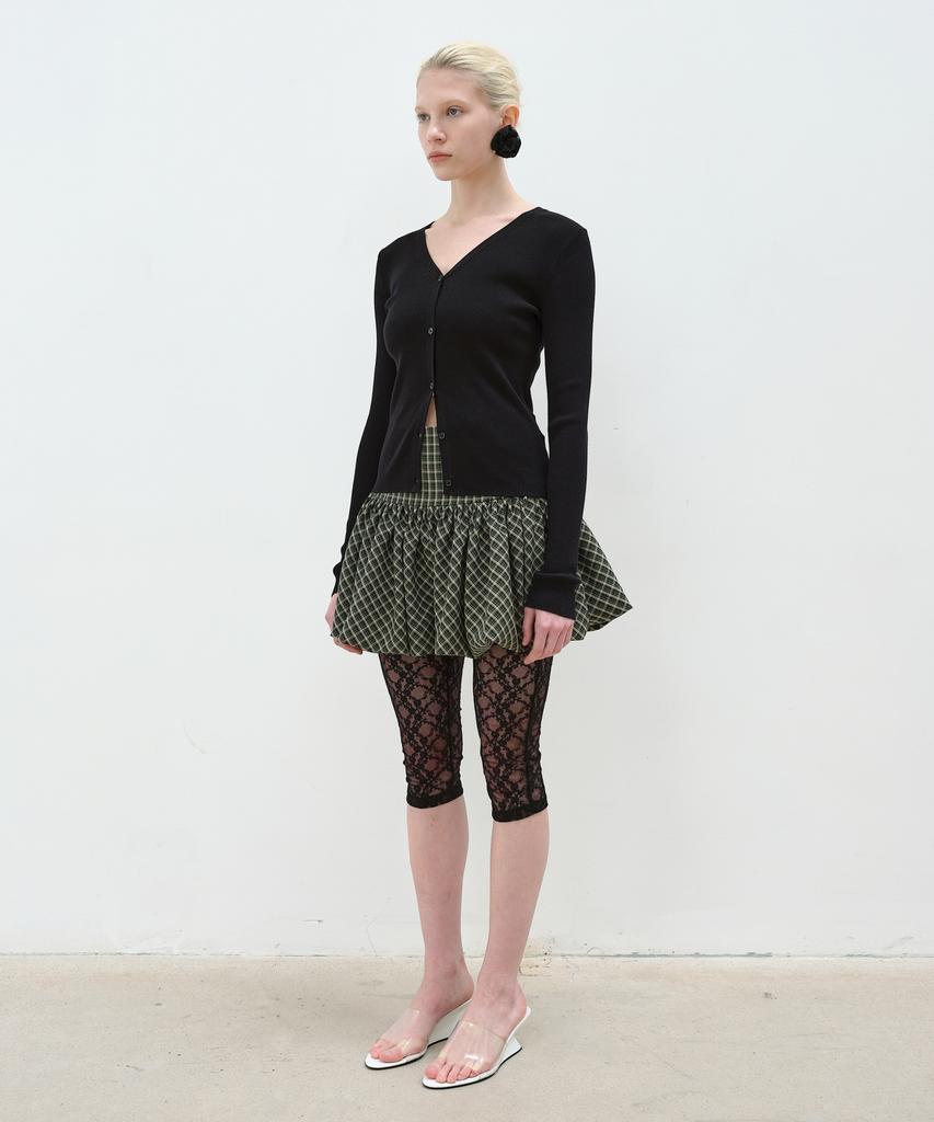 Aobteu Balloon Mini Skirt - Green Check