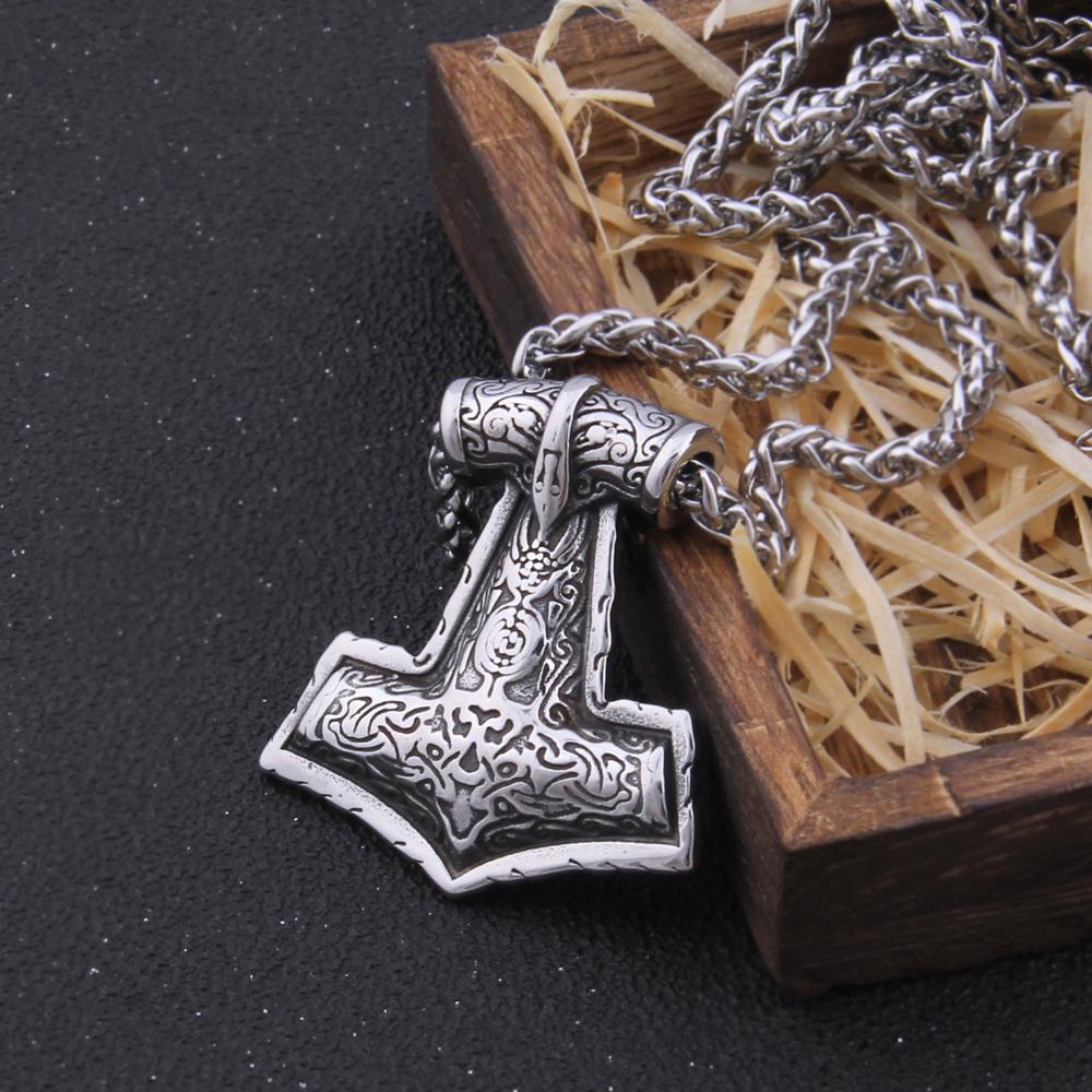 Stainless Steel Thor Hammer Mjolnir Necklace Viking Raven Pendant Mens Gift Jewelry Clearance