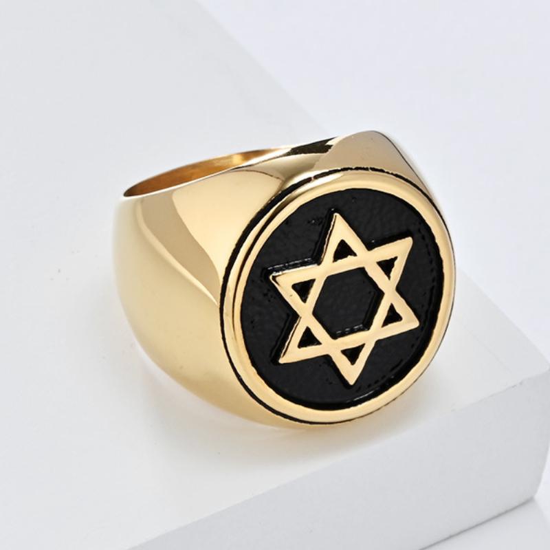 Six Point Hexagram Star Ring for Men Stainless Steel Signet Ring for Him Boyfriend Husband Father Grandpa Size 7-13