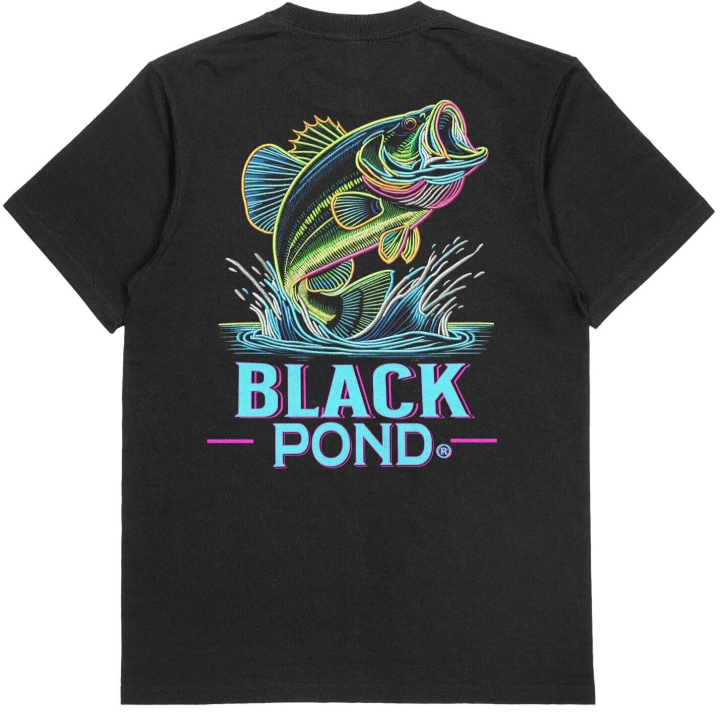 Black Pond Largemouth Bass Fishing T-shirt Unisex 100% Cotton Black 2XL