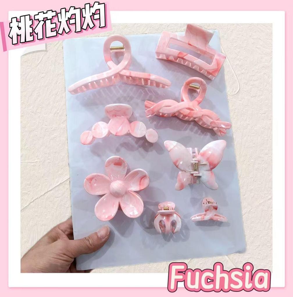 Gradient Pink 8-Piece Large Claw Clips Set for Women - Colorful, High Ponytail, Square and Cross Designs