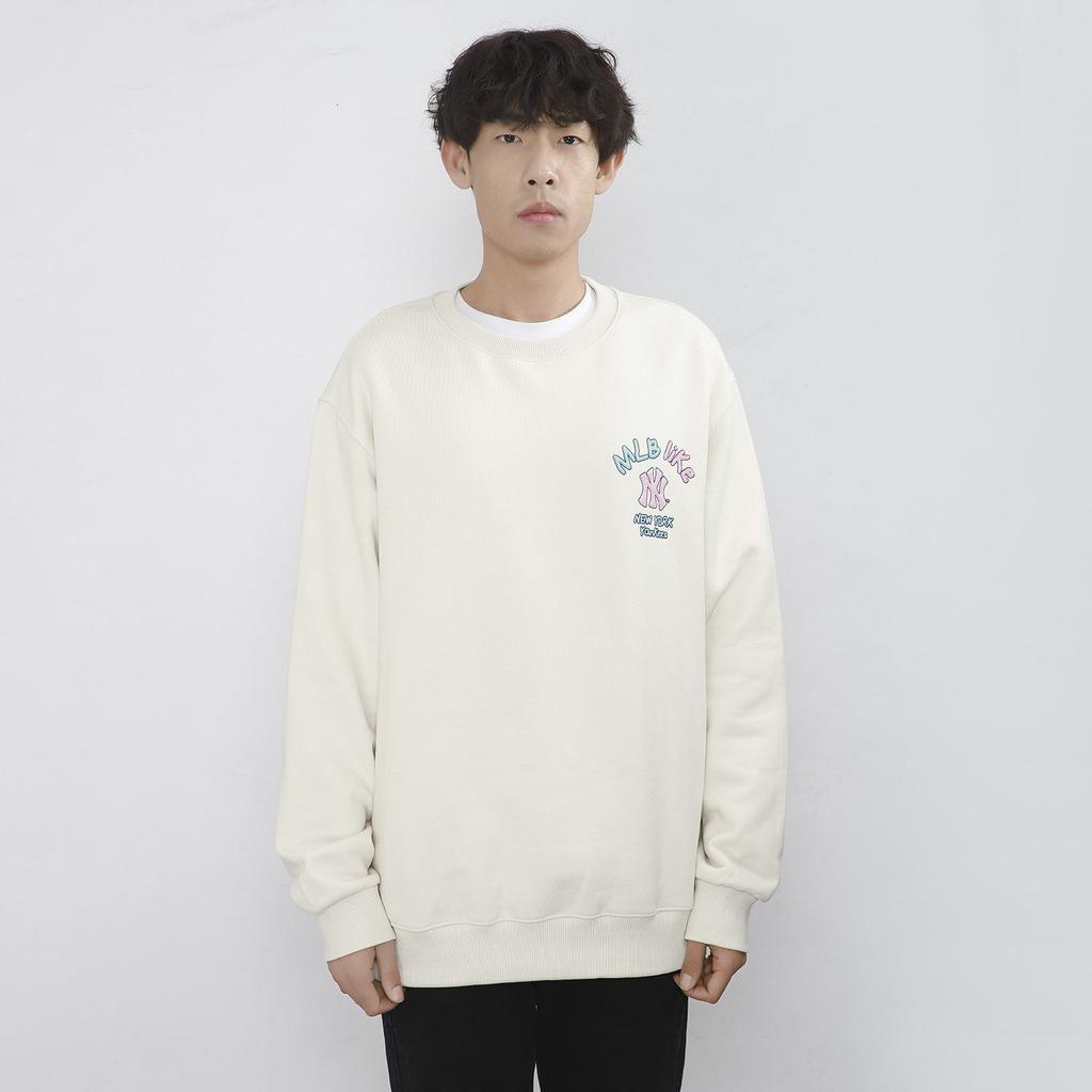 MLB New York Yankees, Round Neck Fleece Loose Fit Hoodie Sweatshirt Winter Unisex Cream 3AMTL5116-50CRS