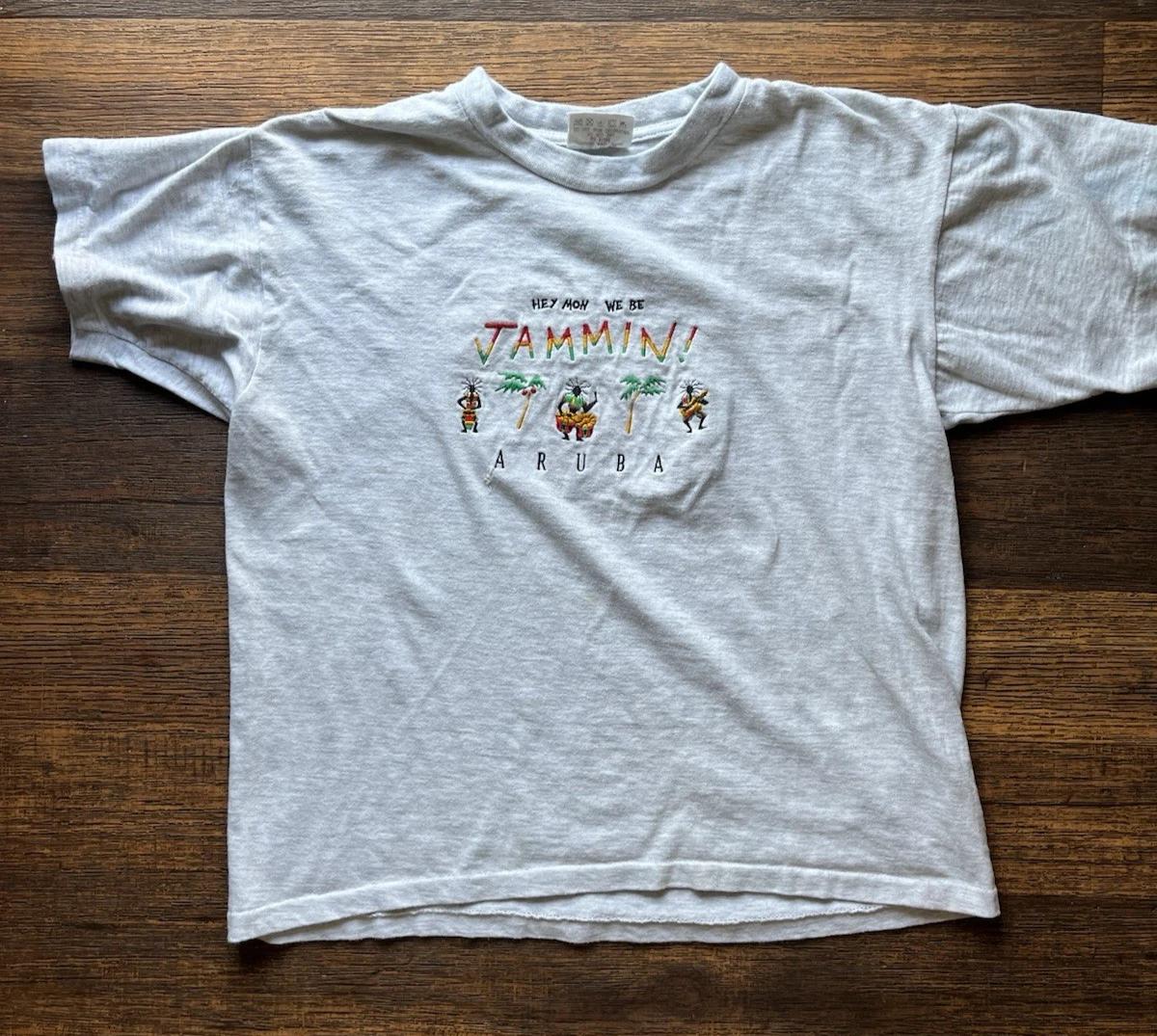 

Men s Vintage Aruba T-Shirt Silver Jammin M Single Stitch 90s Bob Marley Reggae 2XL