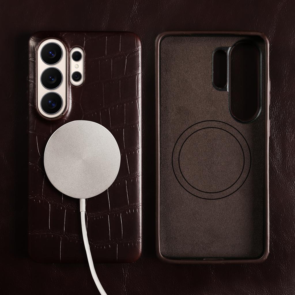 Magnetic Genuine Leather Case for Samsung Galaxy S26 S25 Ultra S23 FE S22 S24 S26 Plus Phone Back Cover Case for Magsafe Shell