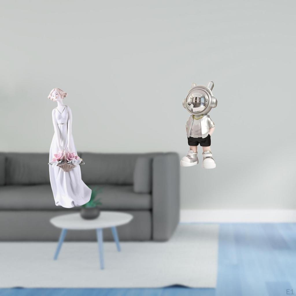 Porcelain Lady Astronaut Figurine Modern Nordic Girl Statue Creative Tabletop Ornament for Shelf