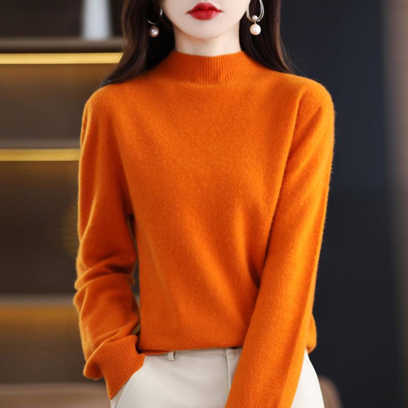 

Жіночий кашеміровий светр з напіввисоким коміром: Вільний та приталений крій, ідеально підходить для багатошаровості восени та взимку XXL помаранчевий/гарбуз