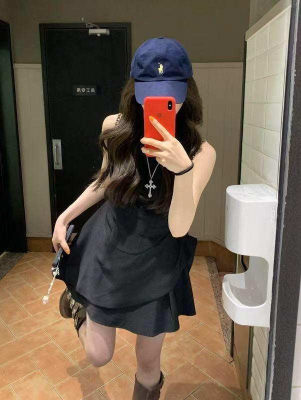 

Temperament Sleeveless Waist Skinny A-word Vest Dress Children s Spring and Summer New High-end Small Black Dress S чёрный