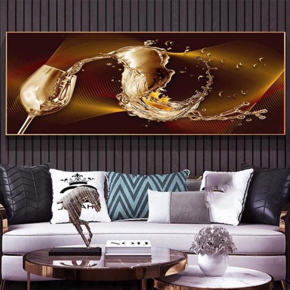 Modern Abstract Golden Wine Glass Boat Canvas Painting Posters and Prints Wall Picture for Living Room Home Decor No Frame