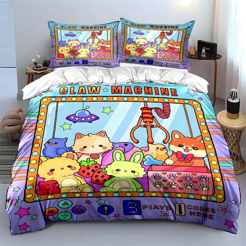 Claw Machine Cute Animal Toys Bedding Duvet Cover Set  (1*Duvet Cover 2*Pillowcases, without duvet insert)