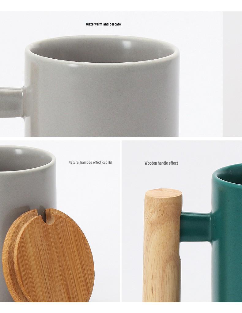Nordische Keramiktasse mit Holzgriff - Ideal für das Büro, für Kaffee oder als Geschenk