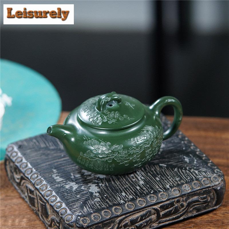 230ml Butikowe Fioletowe Czajniczki z Yixing Ręcznie Robione z Motywem Śliwki Starożytny Czajnik Z Surowej Rudy Ciemnozielona Glina Czajnik Chiński Zisha Zestaw do Herbaty