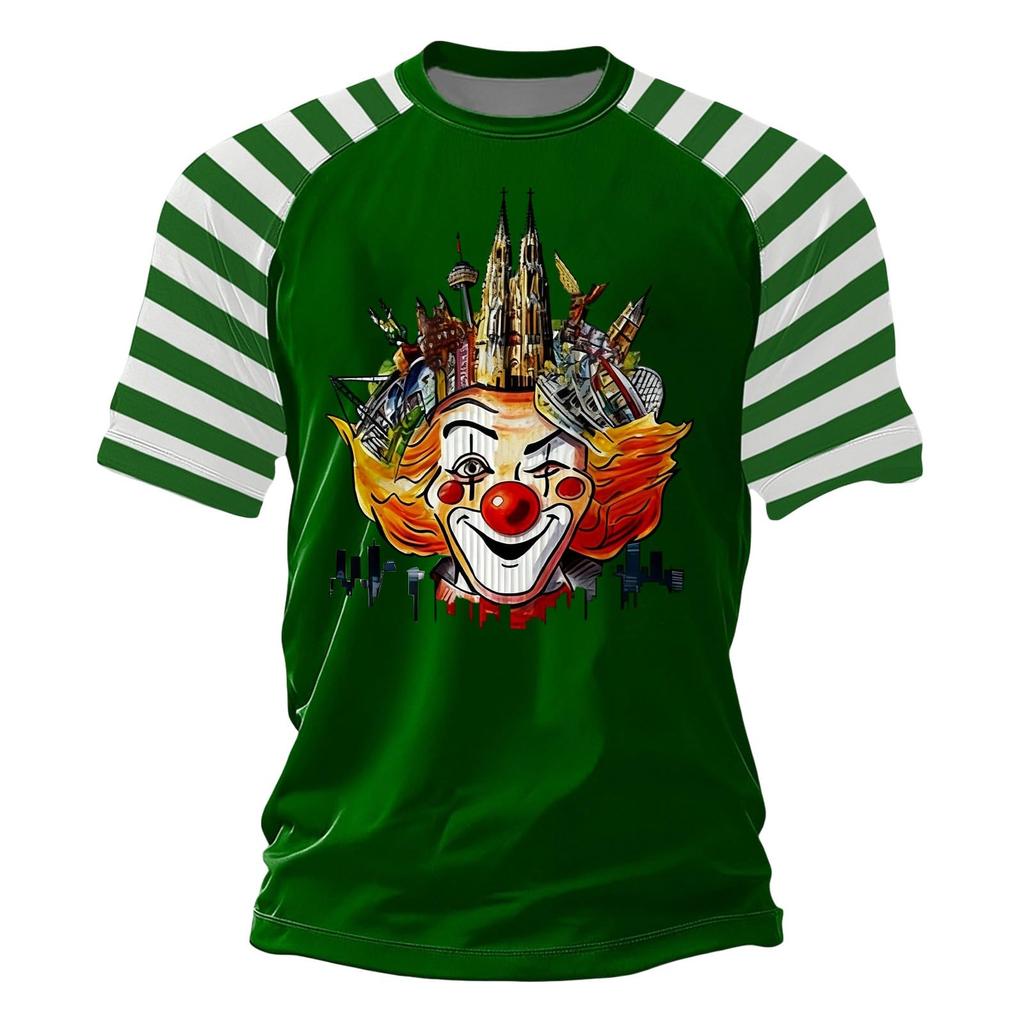 Heren T-shirt Met Rode En Strepen En Clown Print Voor Carnaval, En Dagelijks Gebruik