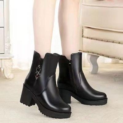 2025Nieuwe Winter Dameslaarzen Luxe Casual Leren Laars Hoge Hak Enkellaarsjes voor Dames Pluche Warme Sneeuwlaars Botas Mujer
