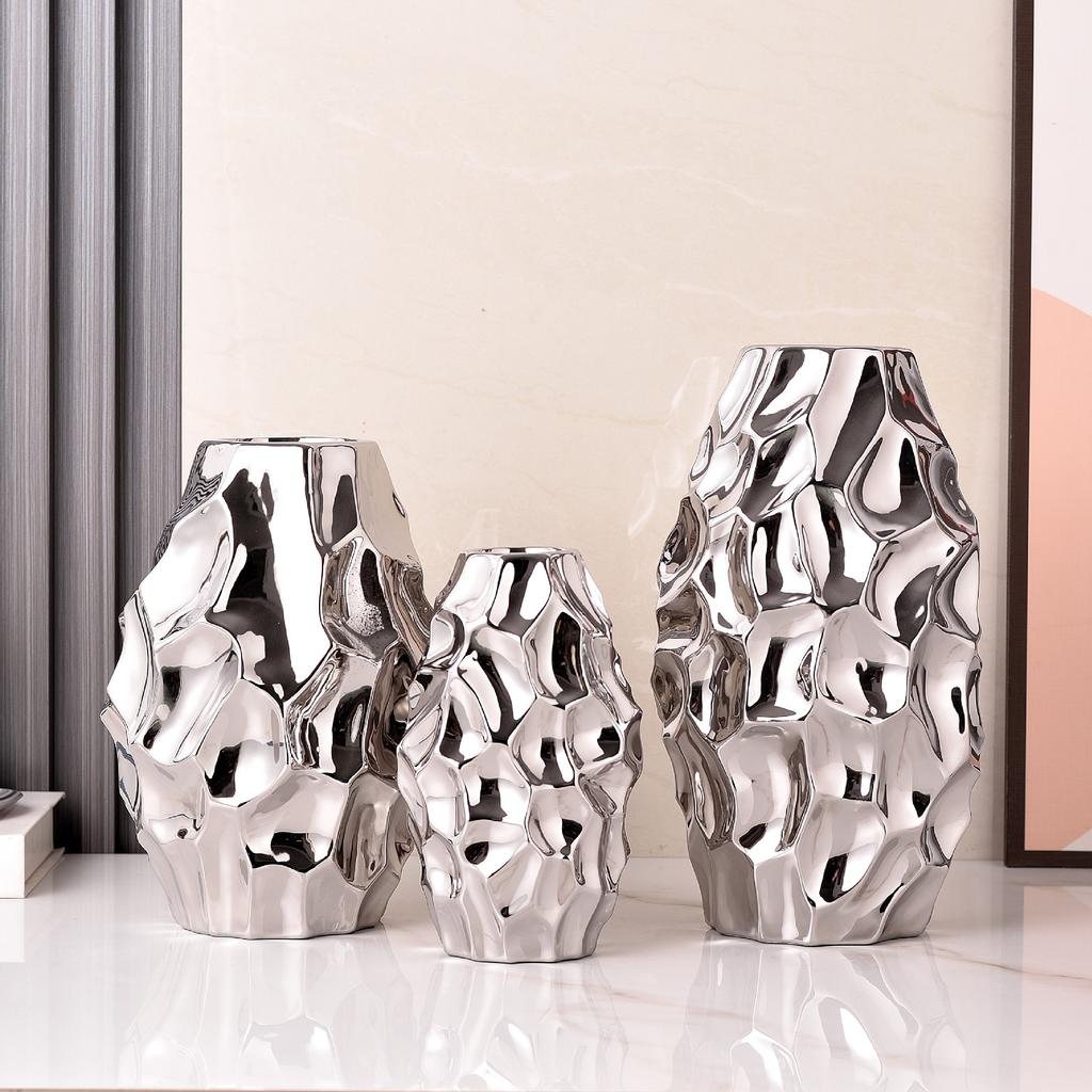 Simple Modern Fashion Electroplating Gold and Silver Ceramic Vase Home Soft Decorative Crafts Ornaments Living Room Ornaments