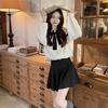 Women's Pleated Skirt & Doll Collar Knit Shirt Set - Spring/Autumn Korean College Style, Petite & Sweet