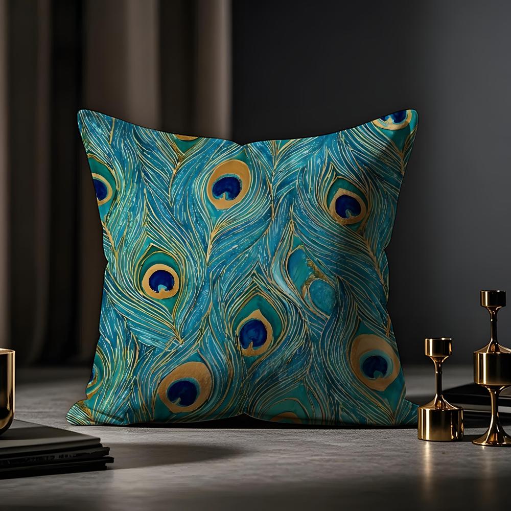 Peacock Texture Cushion Cover Anti-dustmite Pillowcase Invisible Zipper Silky Short Plush Sofa Cushion Cover