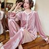 Autumn and Winter Xiaoxiangfeng New Pajamas Women's Golden Velvet Long-sleeved Lace Retro Internet Celebrity Style Can Be Worn Outside Loungewear
