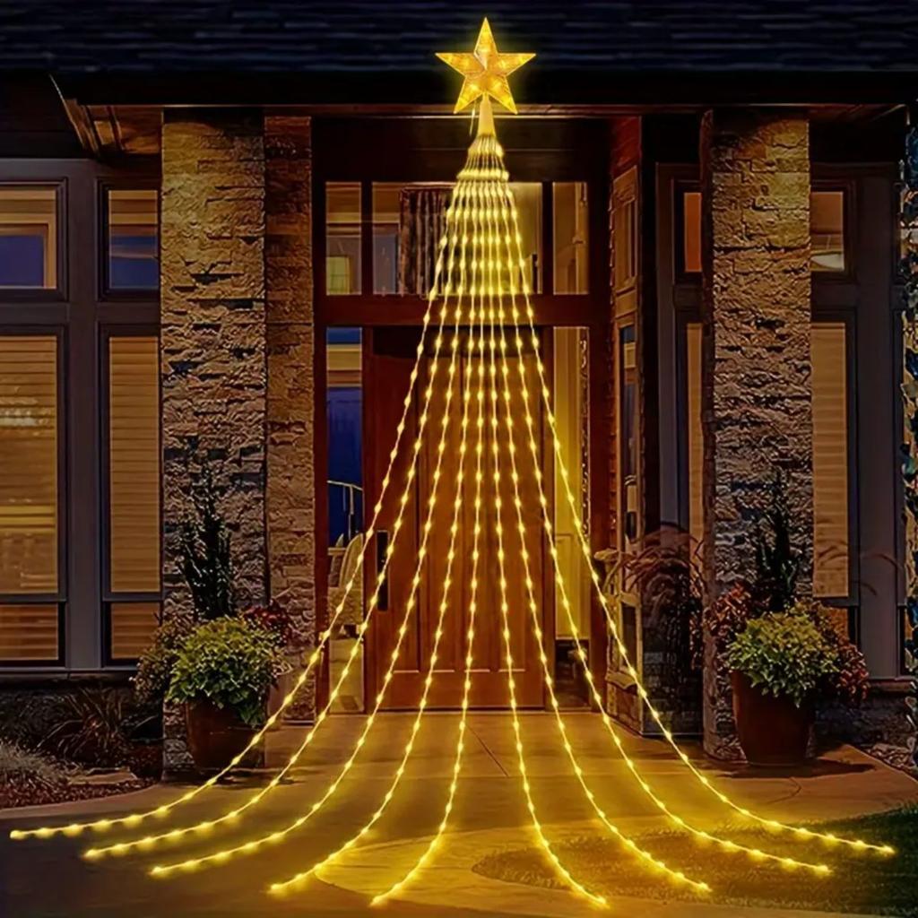 198LED Star Solar Waterfall Lights 8 Lighting Modes Christmas Lights For Wedding Yard Party Home Holiday Xmas Decoration