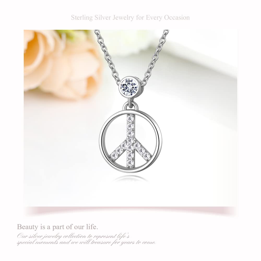 Ashley Jewelry Necklace, Sterling Silver 925, Peace Sign Pendant, Simple Design, Women's