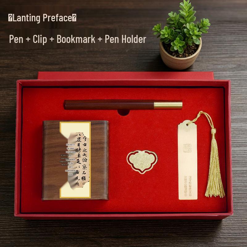Chinese Solid Wood Pen Holder: Premium Desktop Ornament & Corporate Gift In Elegant Gift Box