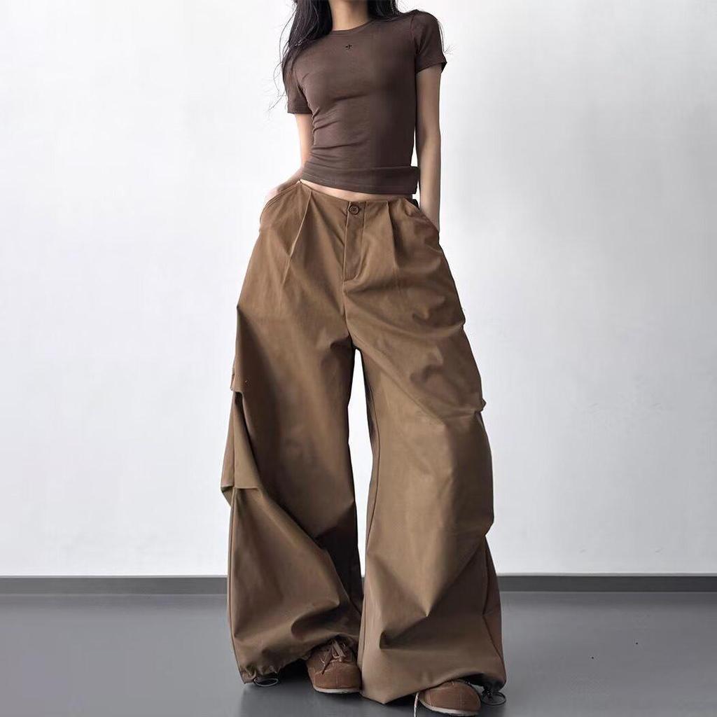 American Retro Pleated Loose Wide-Leg Pants for Tall Individuals