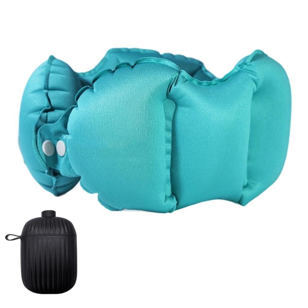 Inflatable Neck Pillow for Travel Office Rest With Air Pumps Storage Box Double Sideds Fabric TPU Materials