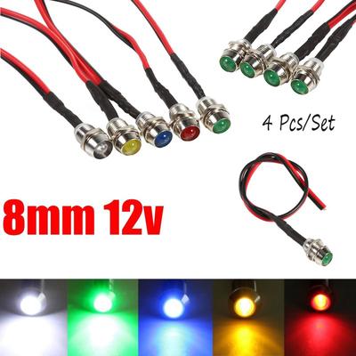 2x 6mm Car Panel Indicator Lamp Warning Light 12V Green LED Metal Truck Van