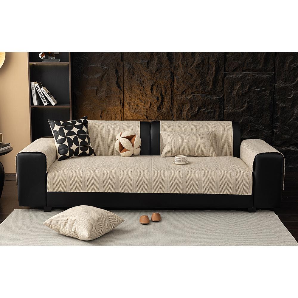 Japanese Imitation Cotton And Linen Sofa Cushion, Universal In All Seasons, Linen, Simple Sofa Seat Cushion, Fixed Non-Slip Cover, Cover Cloth Towel
