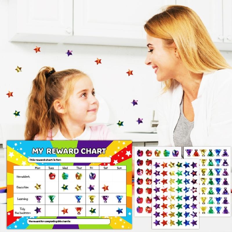 Shimmering Star Reward Sticker with My Chore Chart Sheet For Children Behavior Management And Daily Chore Tracking