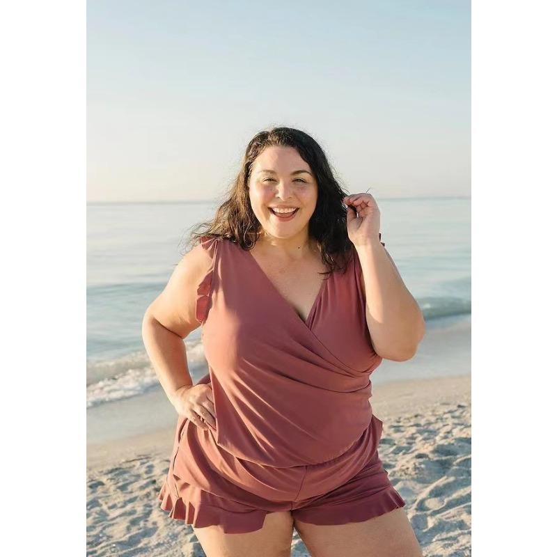 

Women s Ruffle Sleeveless V Neck Romper Swimsuit Plus Size One Piece Bathing Suit Swimwear 3XL