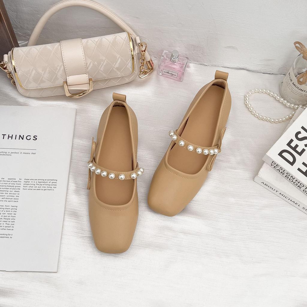 2025 spring and summer new Mary Jane single shoes women's wear high-end pearl word with thick heel shoes women's shoes versatile